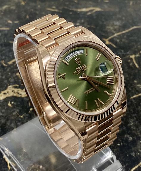 rolex daydate rose gold green dial|rolex day date ref 228235.